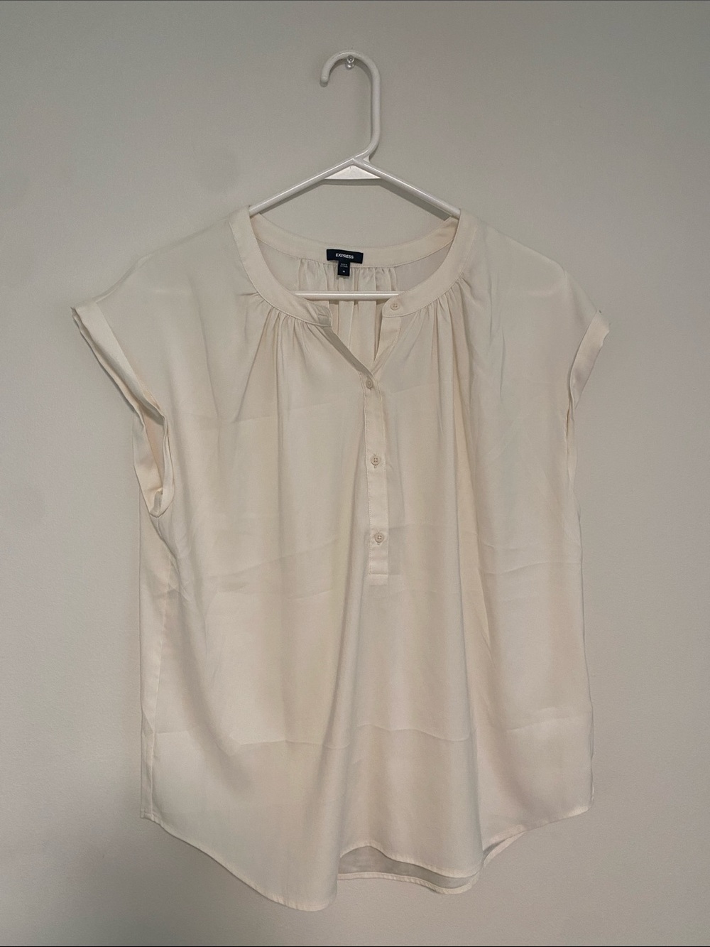 Express Cream Short-Sleeve Henley Blouse